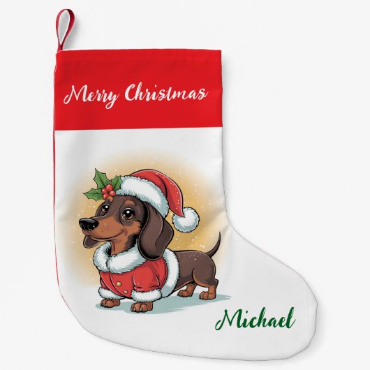 Personalized Dachshund in Santa Hat Christmas Kleine Kerstsok (Voorkant)