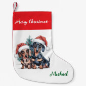 Personalized Dachshund in Santa Hat Christmas Kleine Kerstsok (Voorkant)
