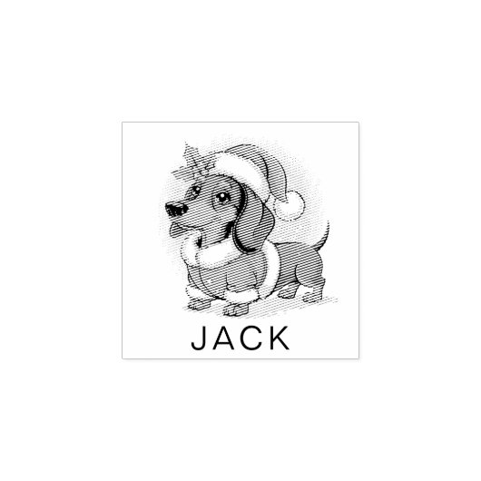 Personalized Dachshund in Santa Hat Christmas Rubberstempel (Afrduk)
