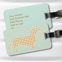 Personalized Dachshund Luggage Tag - Cream Gingham Bagagelabel