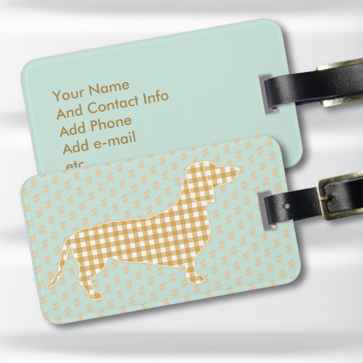 Personalized Dachshund Luggage Tag - Cream Gingham Bagagelabel