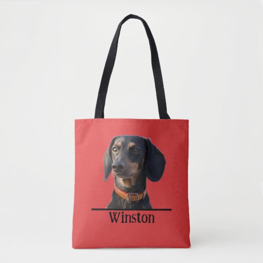 Personalized Dachshund Tote–Custom Pet Portrait Tote Bag (Voorkant)