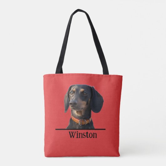 Personalized Dachshund Tote–Custom Pet Portrait Tote Bag (Achterkant)