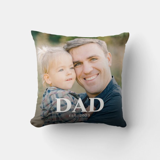 Personalized Dad Established Fathers Day Photo Kussen (Voorkant)
