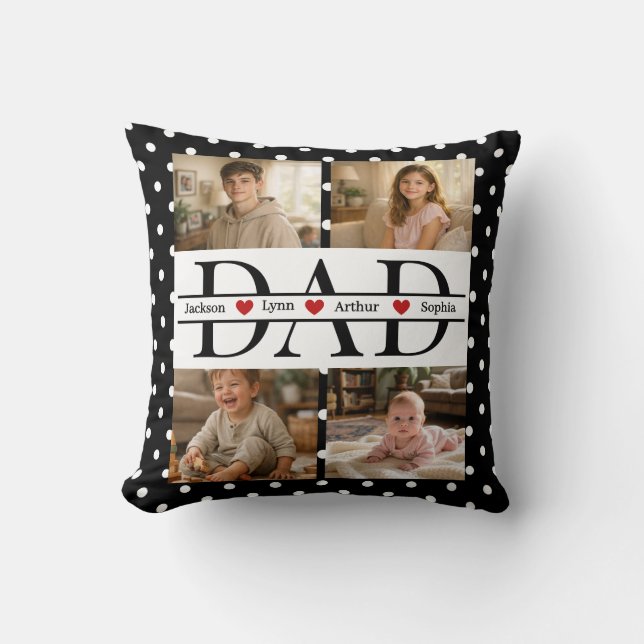 Personalized Dad Photo Collage & Kids Name Kussen (Voorkant)