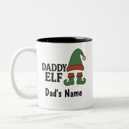Personalized Daddy Elf Mug – Custom Christmas Gift Tweekleurige Koffiemok