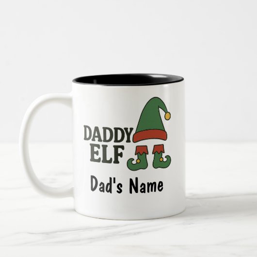 Personalized Daddy Elf Mug – Custom Christmas Gift Tweekleurige Koffiemok (Links)
