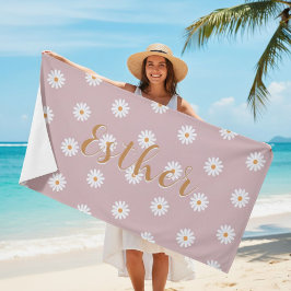 Personalized Daisy Beach Towel, Custom Beach Towel Strandlaken