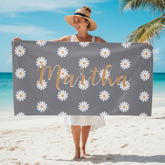 Personalized Daisy Beach Towel, Custom Beach Towel Strandlaken