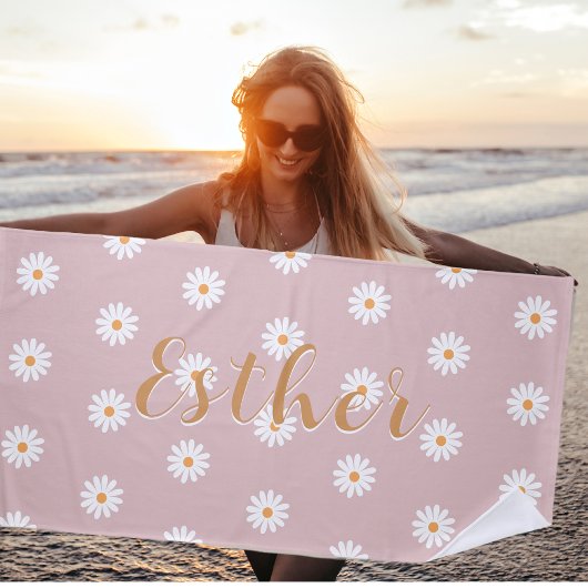 Personalized Daisy Beach Towel, Custom Beach Towel Strandlaken
