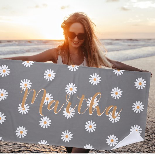 Personalized Daisy Beach Towel, Custom Beach Towel Strandlaken