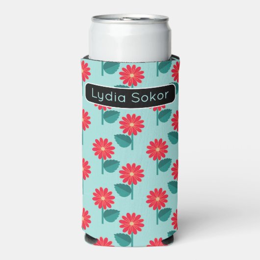 Personalized Daisy Pattern Can Cooler (Seltzer Voorkant)