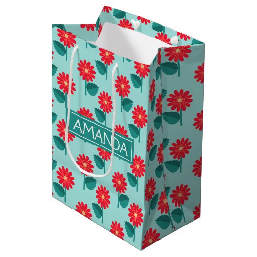 Personalized Daisy Pattern Gift Bag Medium Cadeauzakje (Voorkant Gekanteld)