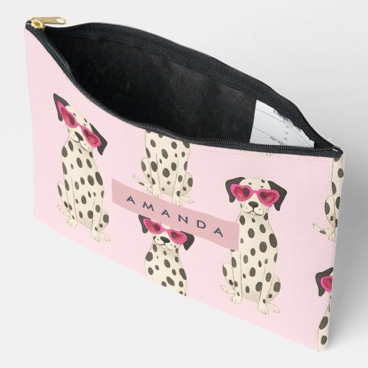 Personalized Dalmatian Dog with Pink Heart Glasses Etui (Open)