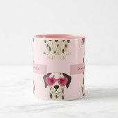 Personalized Dalmatian Dog with Pink Heart Glasses Tweekleurige Koffiemok (Center)