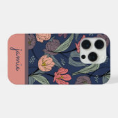 Personalized Dark Floral Tulip Pattern Phone Case iPhone Hoesje (Achterkant horizontaal)
