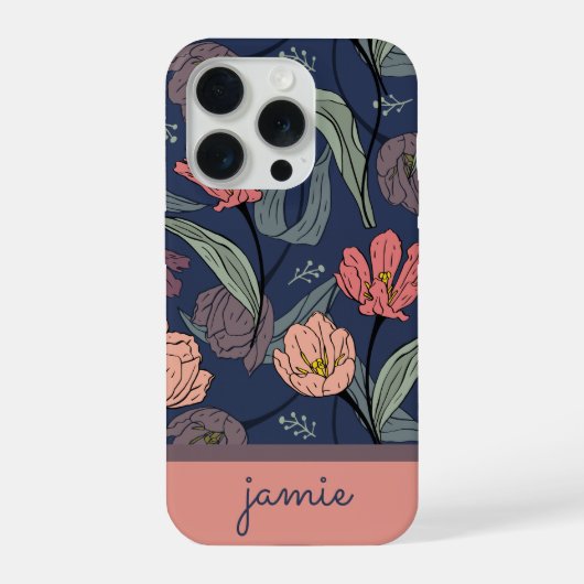 Personalized Dark Floral Tulip Pattern Phone Case iPhone Hoesje (Achterkant)