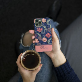 Personalized Dark Floral Tulip Pattern Phone Case iPhone 15 Pro Case