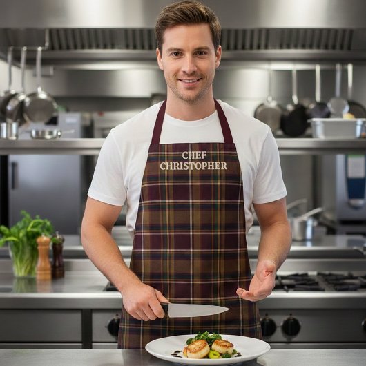 Personalized Dark Plaid Chef Apron Schort