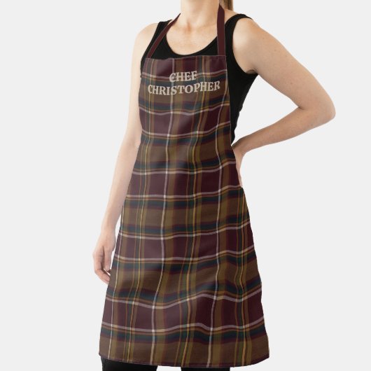 Personalized Dark Plaid Chef Apron Schort (Insitu)
