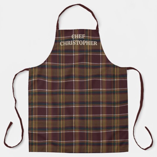 Personalized Dark Plaid Chef Apron Schort (Voorkant)
