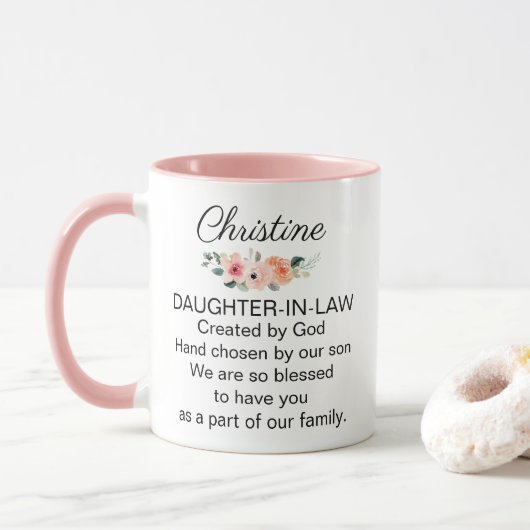 Personalized Daughter In Law Religious Poem Floral Mok (Met donut)