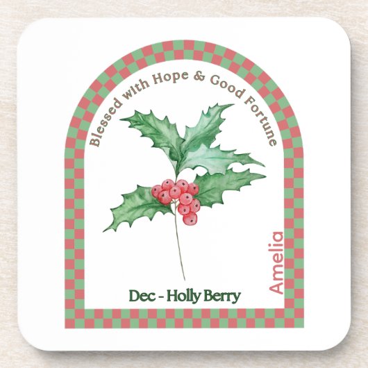 Personalized December Birth Month Flower Coaster Bier Onderzetter (Voorkant)