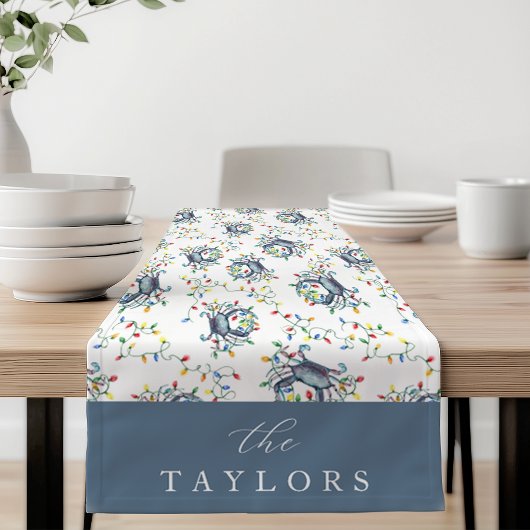 Personalized Deck the Claws Coastal Crab Christmas Korte Tafelloper