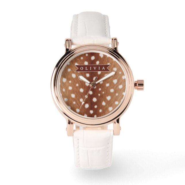 Personalized Deer Print Neutral Aesthetic Gifts Horloge (Voorkant)