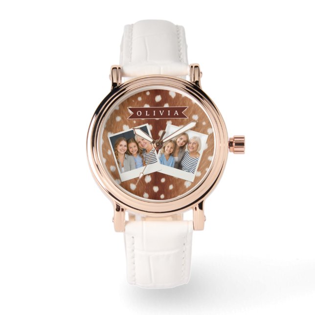 Personalized Deer Print Neutral Aesthetic Gifts Horloge (Voorkant)