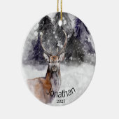 Personalized Deer Winter Cabin Keramisch Ornament (Rechts)