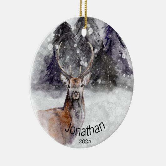 Personalized Deer Winter Cabin Keramisch Ornament (Rechts)