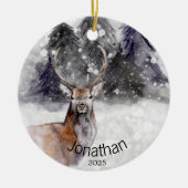 Personalized Deer Winter Cabin Keramisch Ornament (Voorkant)