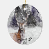 Personalized Deer Winter Cabin Keramisch Ornament (Links)