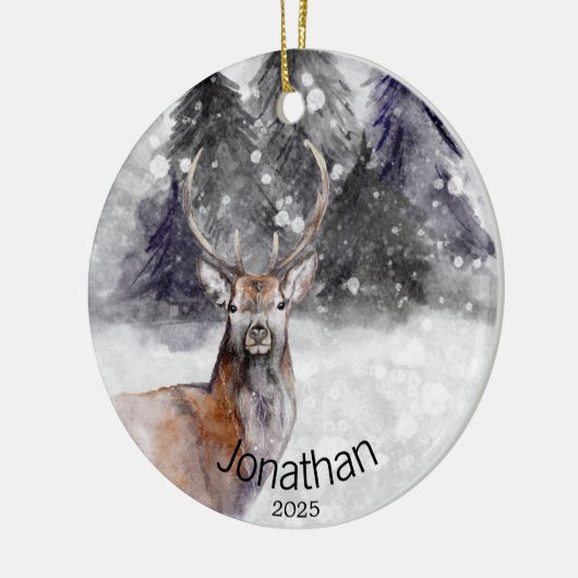 Personalized Deer Winter Cabin Keramisch Ornament (Links)