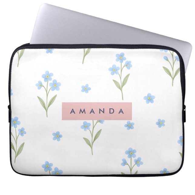 Personalized Delicate Blue Wildflower Pattern  Laptop Sleeve (Voorkant)