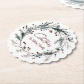Personalized Delicate Christmas Floral Wreath Kartonnen Onderzetters (Gekanteld)