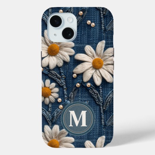 Personalized Denim Daisy Initial Phone Case (Achterkant)