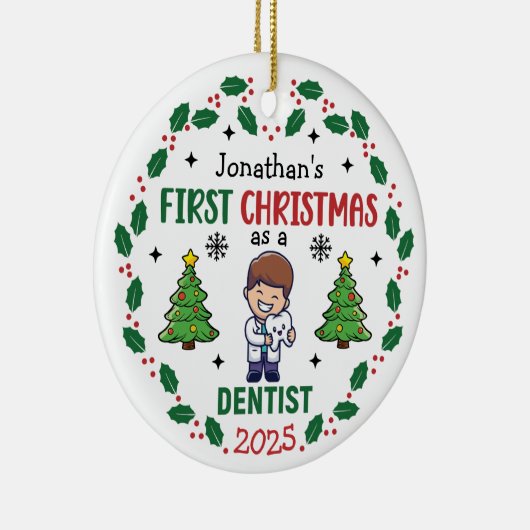 Personalized Dentist First Christmas Tree Round Keramisch Ornament (Rechts)