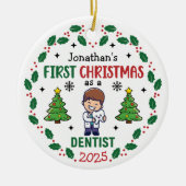 Personalized Dentist First Christmas Tree Round Keramisch Ornament (Voorkant)