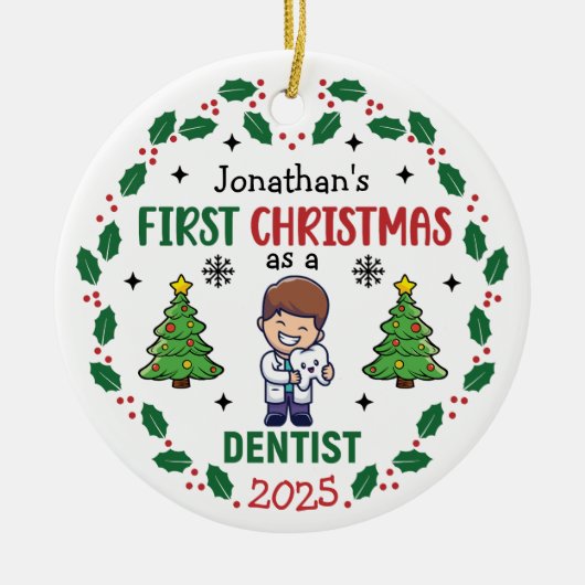 Personalized Dentist First Christmas Tree Round Keramisch Ornament (Voorkant)
