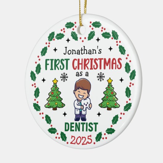 Personalized Dentist First Christmas Tree Round Keramisch Ornament (Links)