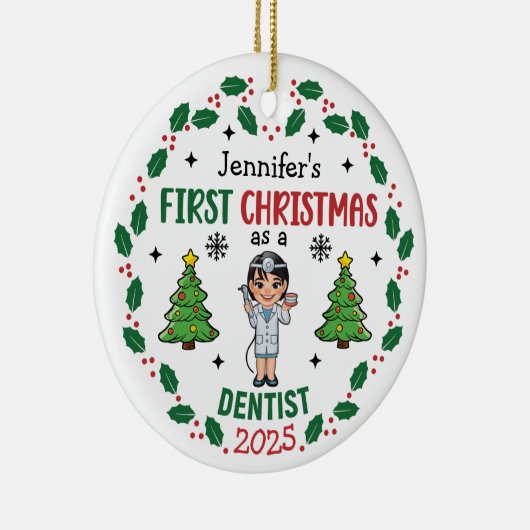 Personalized Dentist First Christmas Tree Round Keramisch Ornament (Rechts)