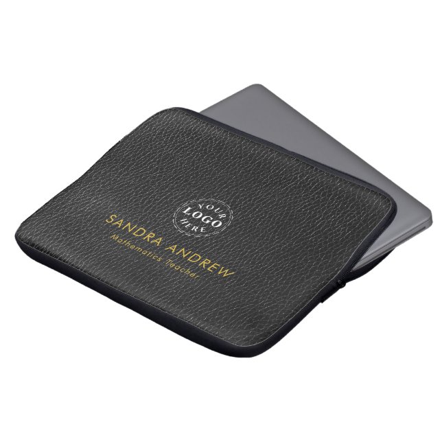 Personalized Detail Black Texture Laptop Sleeve (Voorkant top)