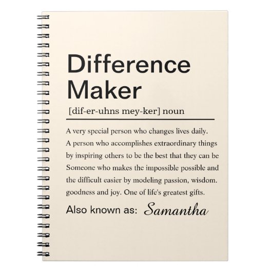 Personalized Difference Maker Definition Custom Notitieboek (Voorkant)