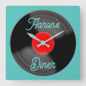 Personalized Diner Record Clock Vierkante Klok (Voorkant)
