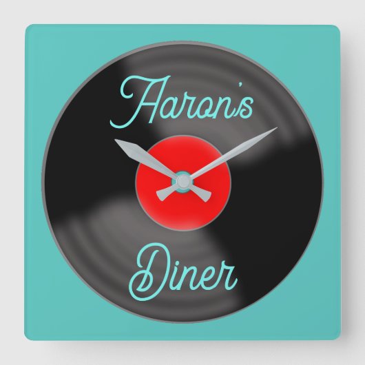 Personalized Diner Record Clock Vierkante Klok (Voorkant)