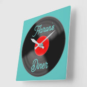 Personalized Diner Record Clock Vierkante Klok (Hoek)