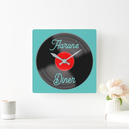 Personalized Diner Record Clock Vierkante Klok (Huis)