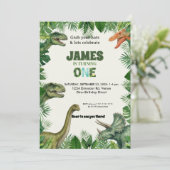 Personalized Dino 1st Birthday Invitation Suite Kaart (Staand voorkant)